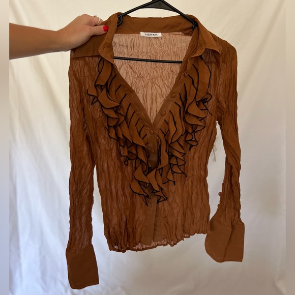 Vintage Rust/Brown Ruffle Long Sleeve Blouse - Picture 4 of 6